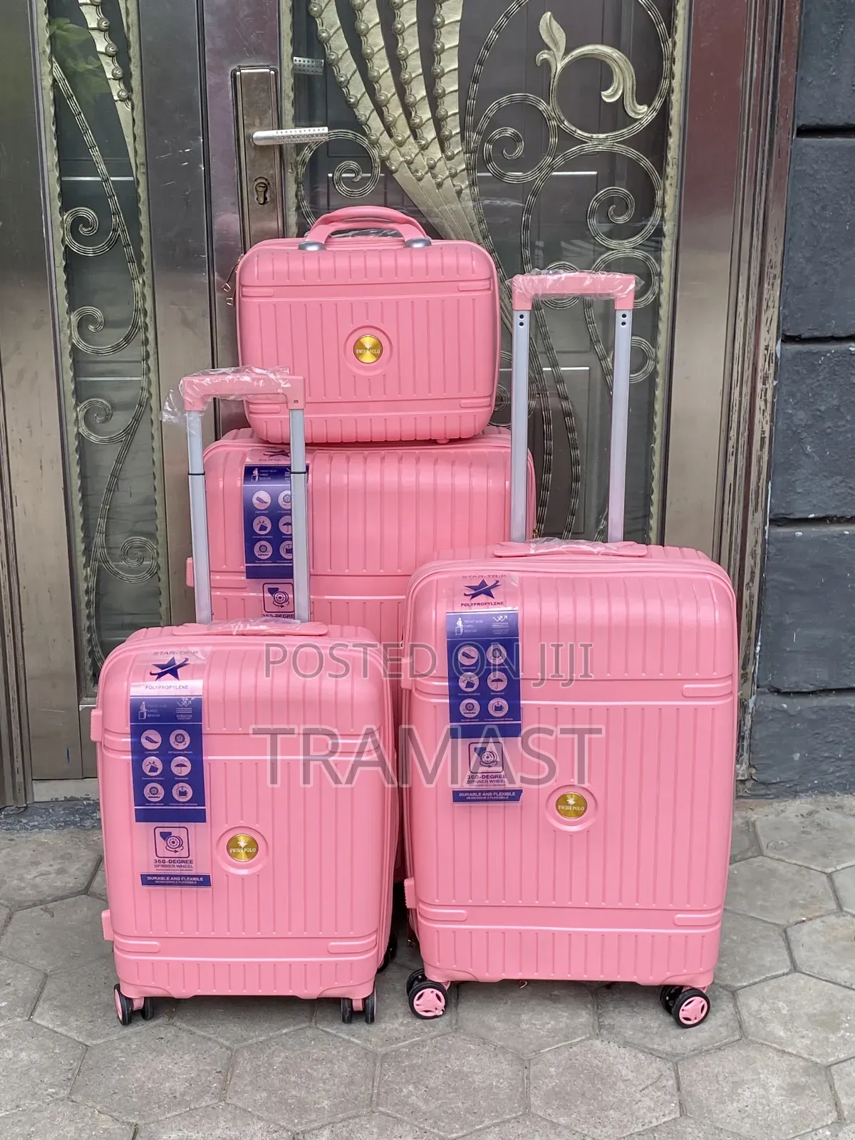 Swiss Polo Rubber Luggage Set - Baby Pink