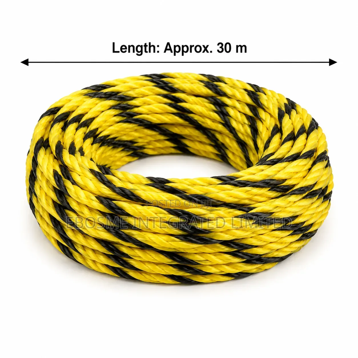 30m Yellow & Black 3-Strand PVC Warning Rope