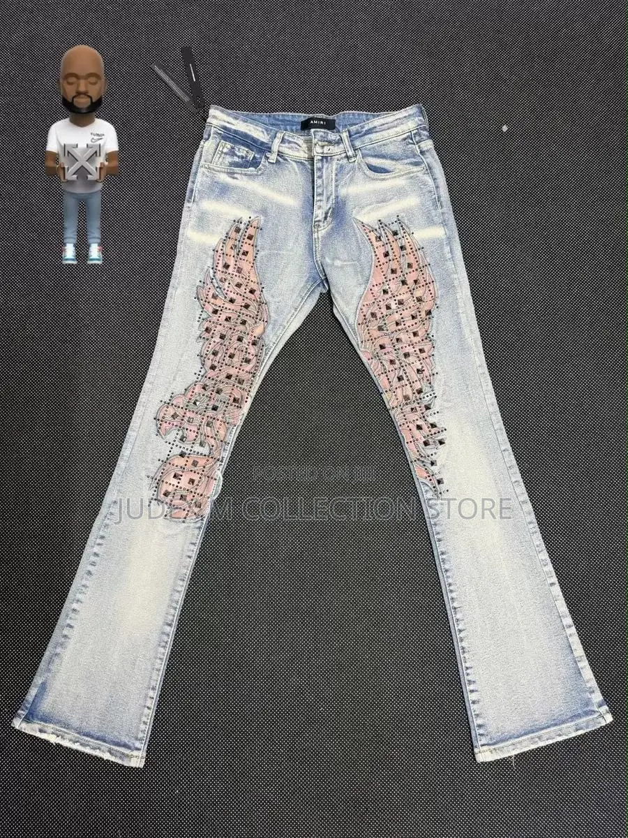 Premium Luxury Amiri Western Themed Patches Rivet Detailing Denim