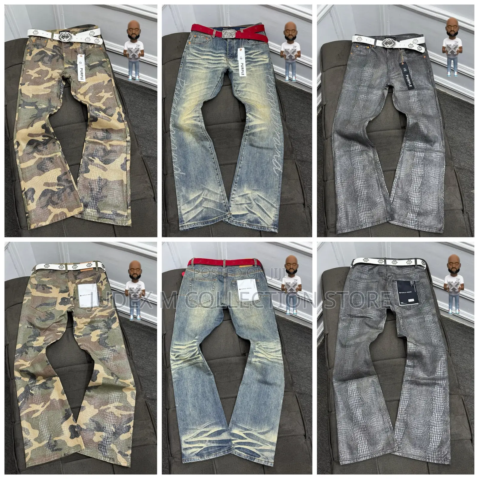 Premium Luxury Amiri Western Themed Patches Rivet Detailing Denim