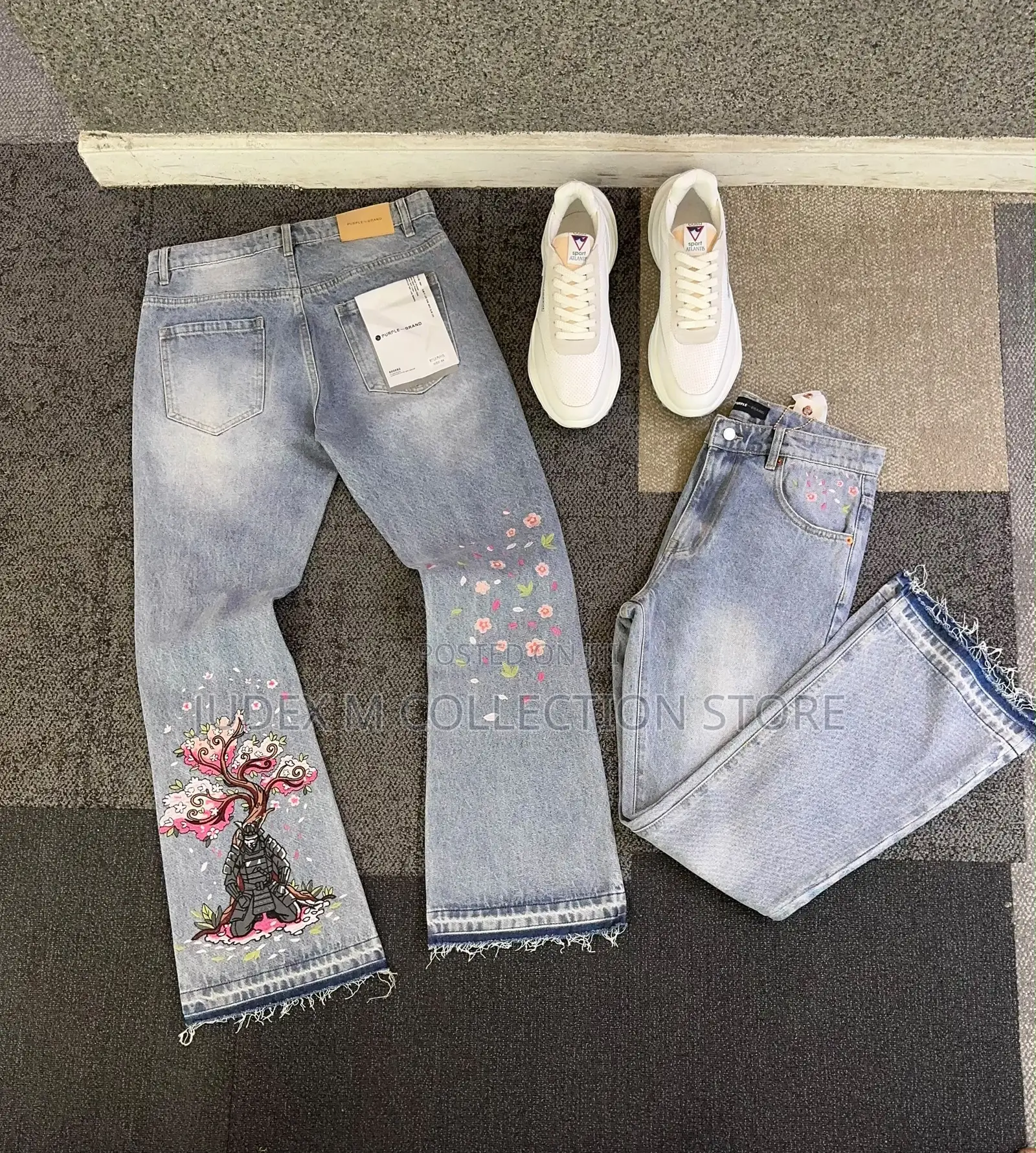 Premium Luxury Amiri Western Themed Patches Rivet Detailing Denim