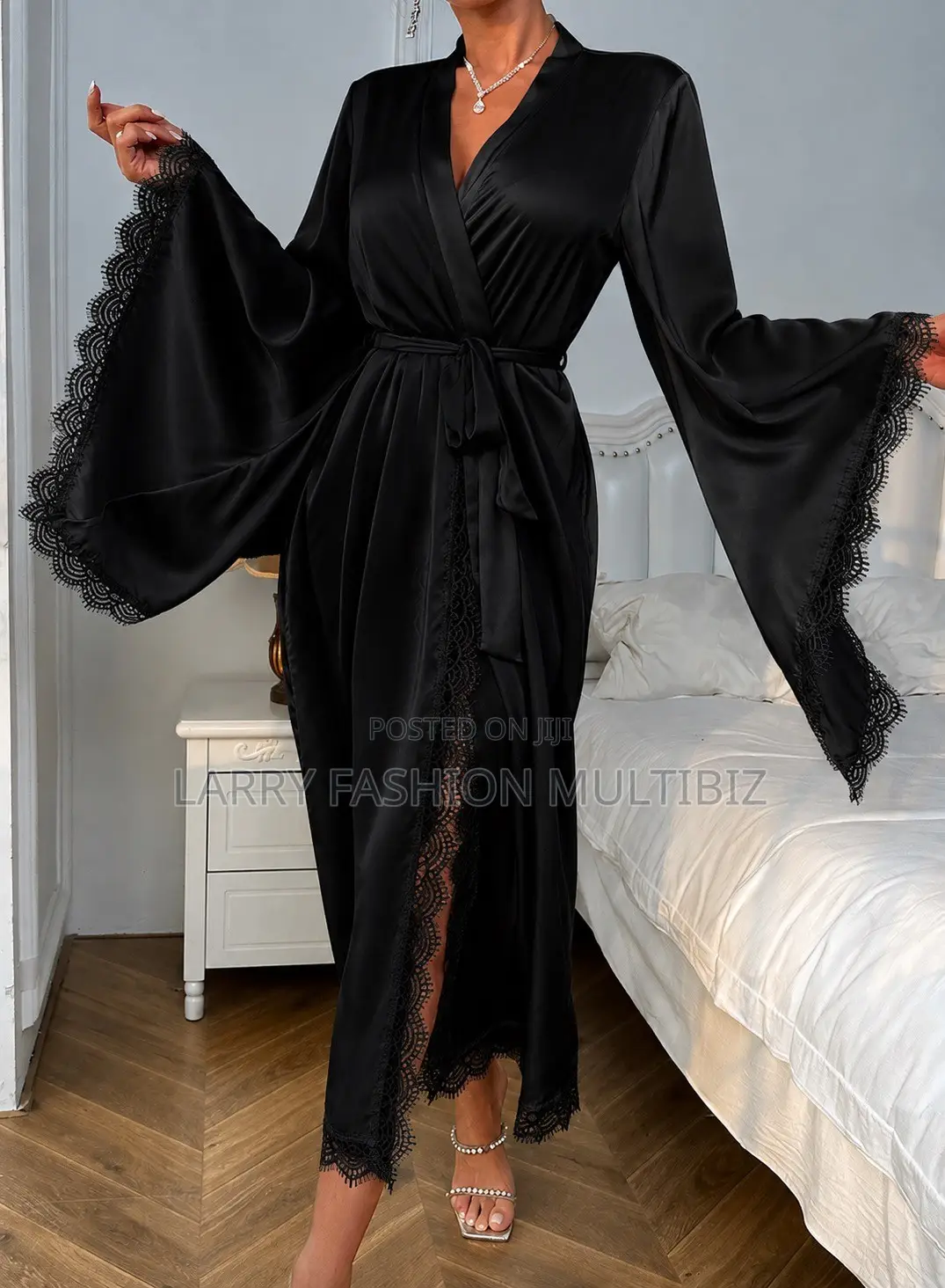 Satin Lace Trimmed Robe