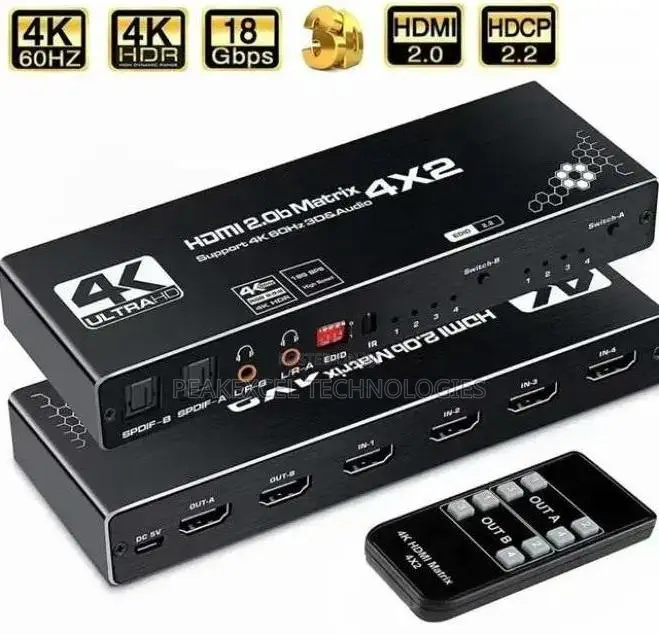 At 60Hz EDID + ARC HDMI Matrix 4x2 Switch Splitter Support HDCP