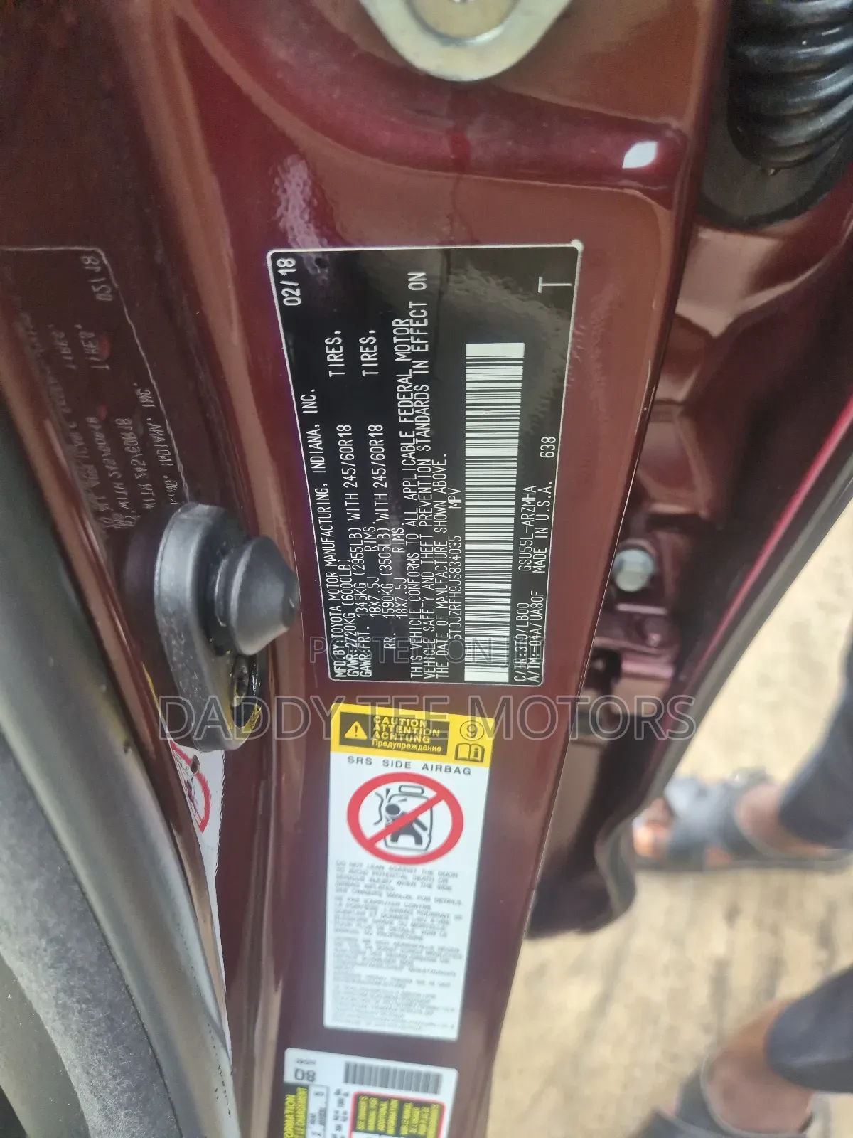 Toyota Highlander XLE 4x4 V6 (3.5L 6cyl 8A) 2018 Burgundy
