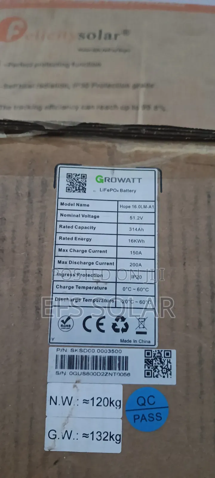 Growatt 16kWh 51.2V 314Ah LiFePO4 Lithium Solar Battery