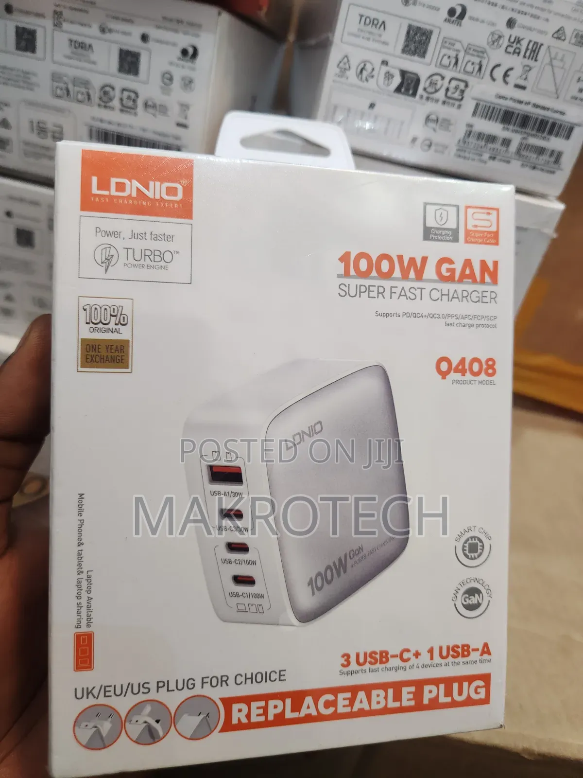 LDNIO Q408 100W GaN Super Fast Charger US/UK/EU Plug 1 USB 3 Type C
