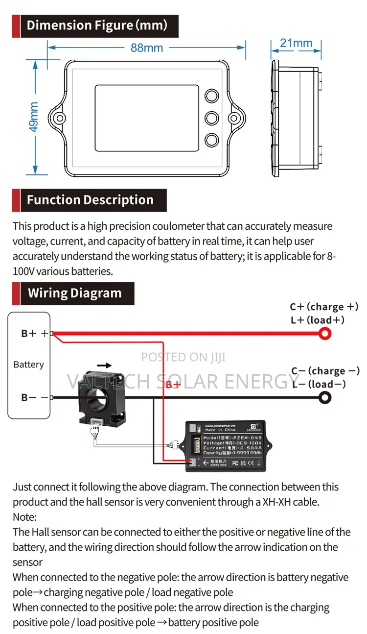 DC Battery Meter LCD Capacity Voltage Monitor With 300A Shunt