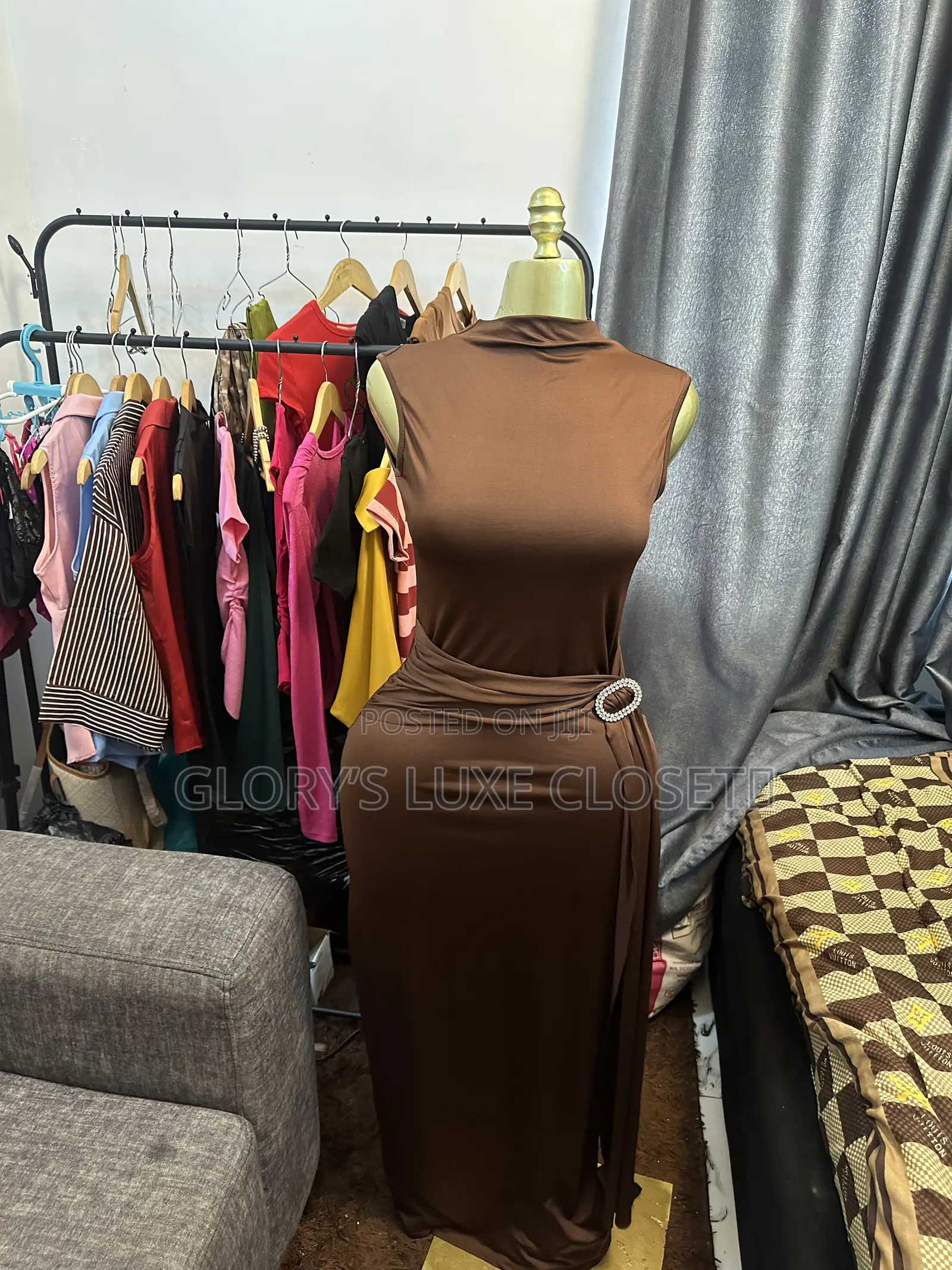 Ruched Waist Buckle Maxi Dress.