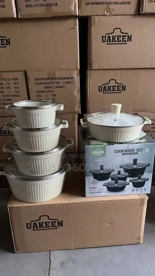 Uakeen Quality 10Pieces Granite Pot (Grey, Cream and Black Color)