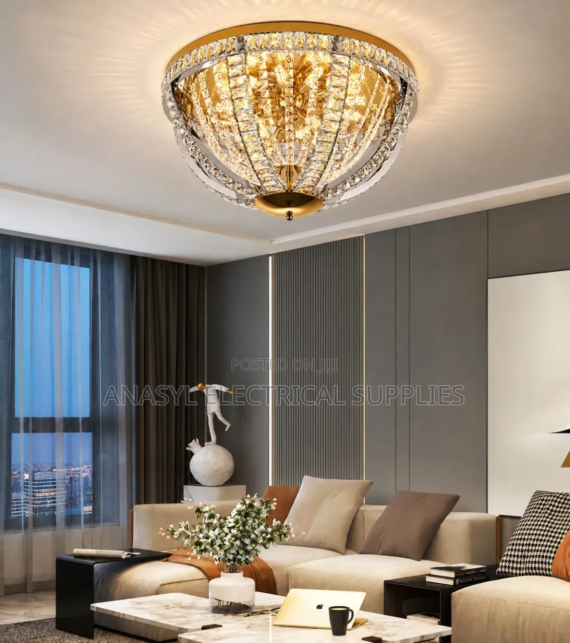 Modern Flush-Mount Crystal Ceiling Light