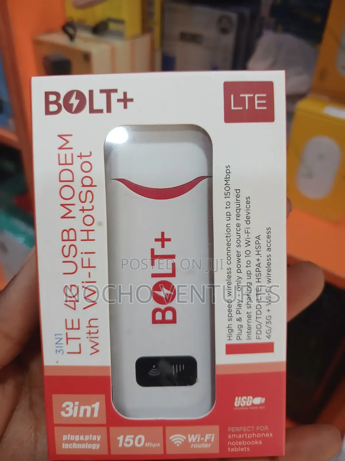 Bolt + 3 in 1 LTE 4G USB Modem With Wi-Fi Hotspot