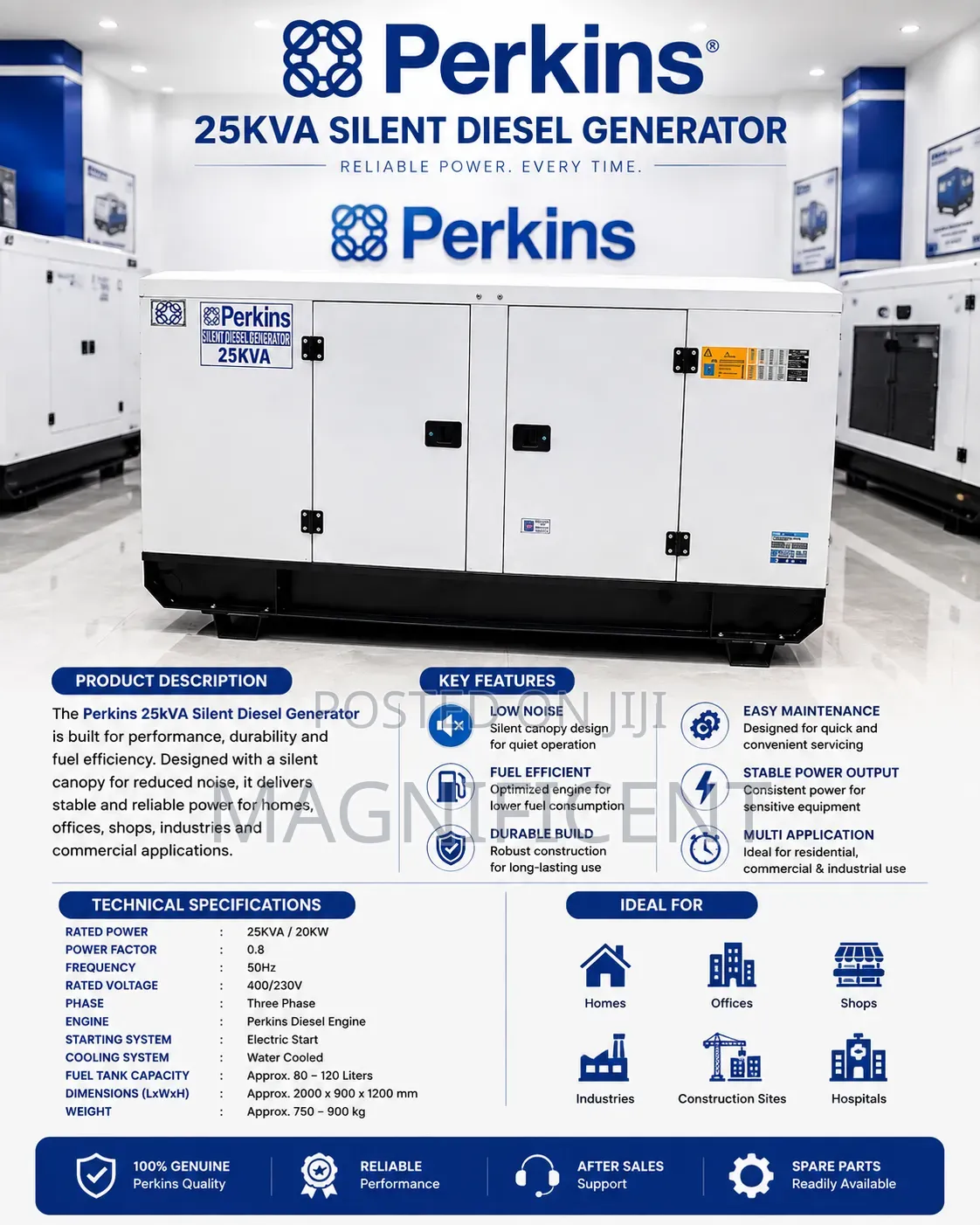 25 Kva Original Perkins Generator 100% Copper Coil