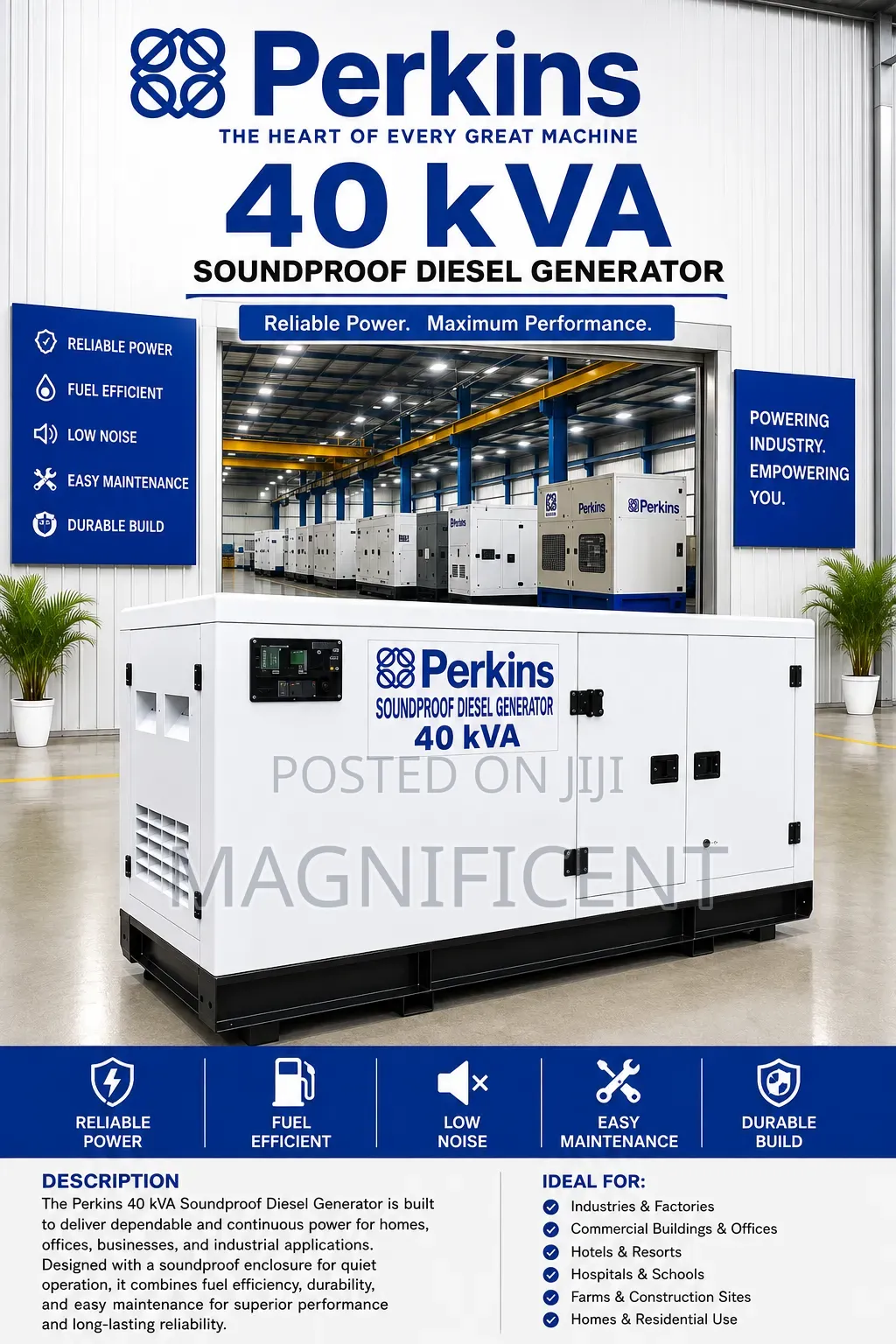 Original 40 Kva Perkins Soundproof Diesel Generator