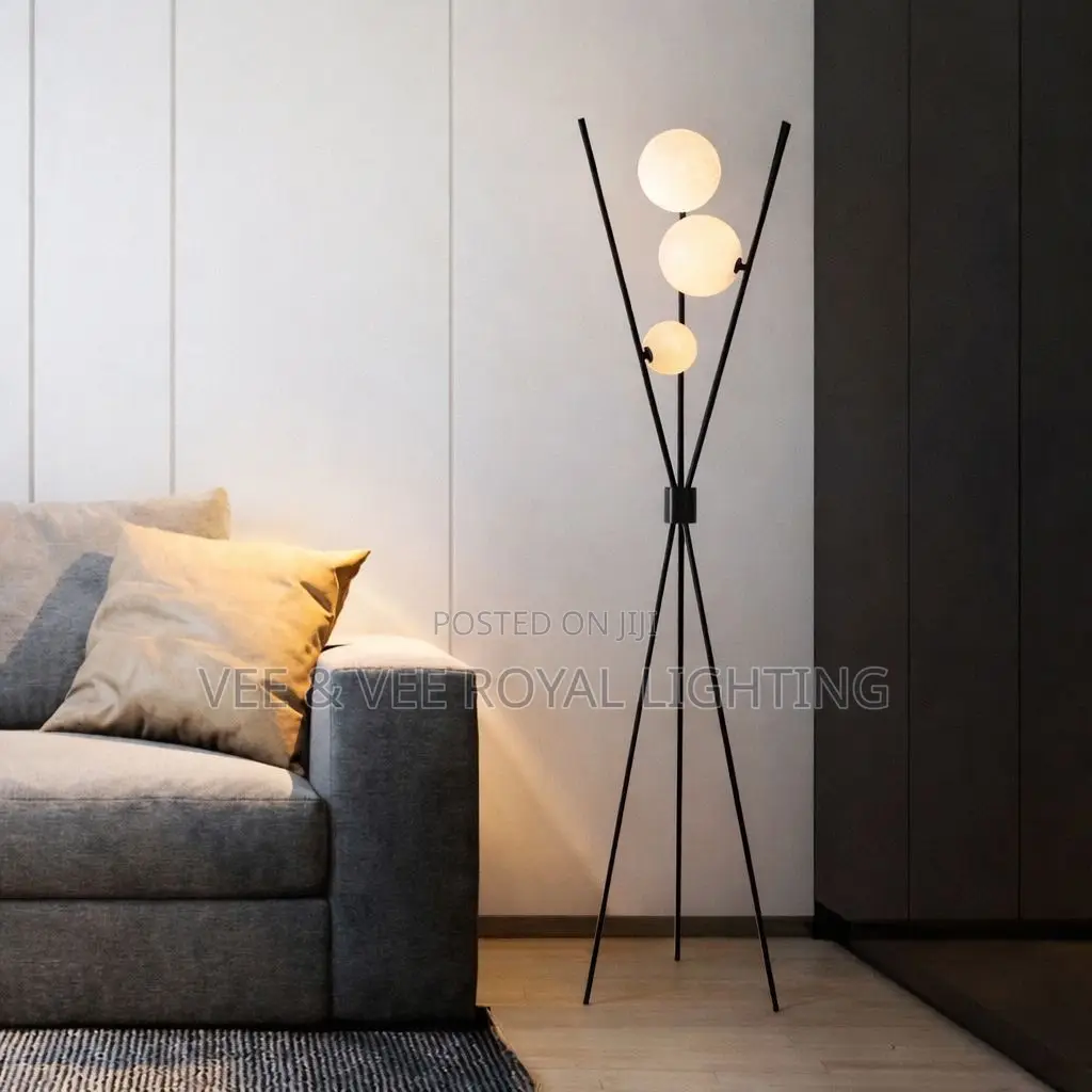 Modern Led Standing Lamp With Frosted Glass Globes- For Living/Bedroom