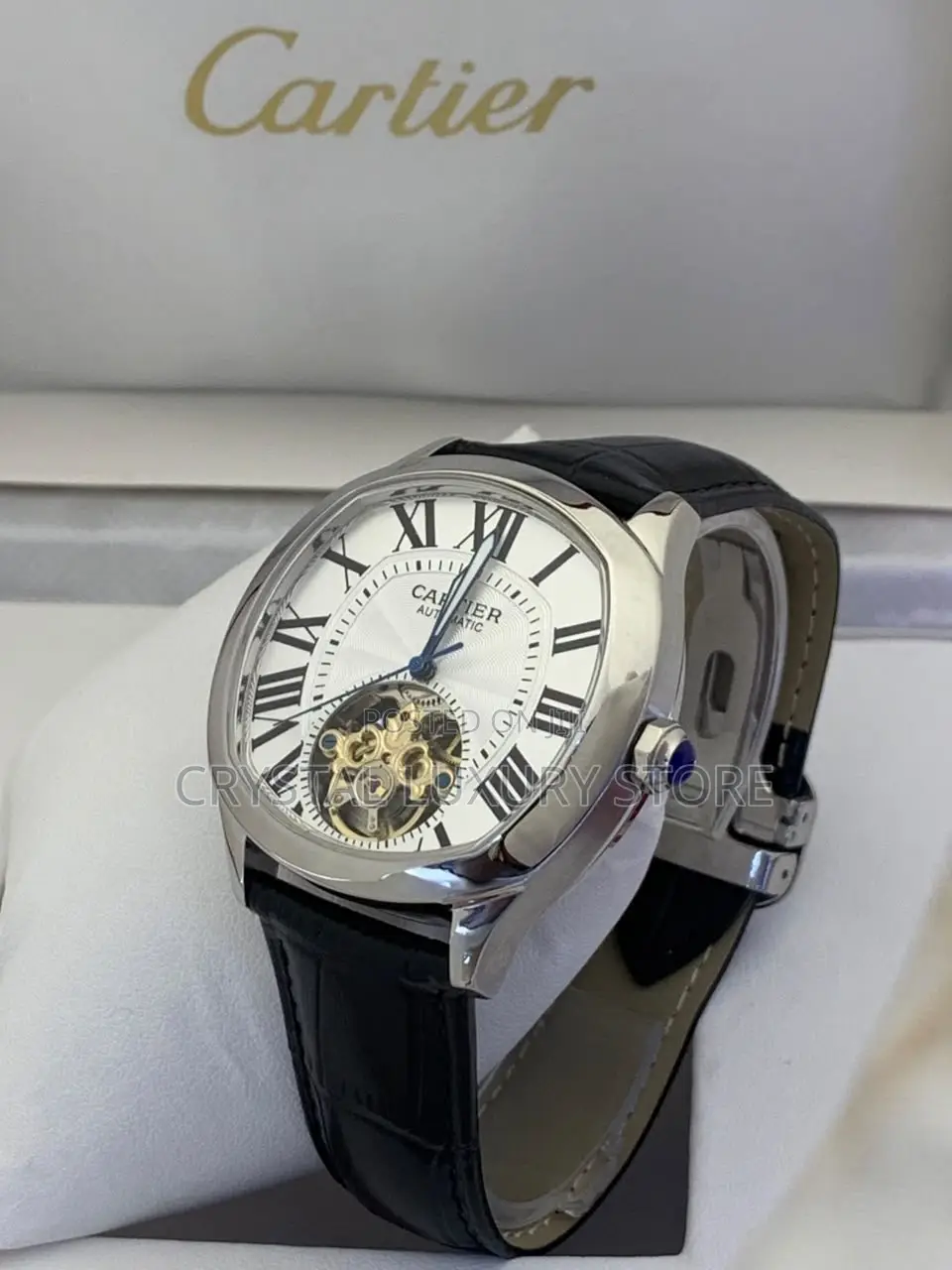 Cartier Quality Luxury Men Automatic Engine Genuine Leather Wristwatch