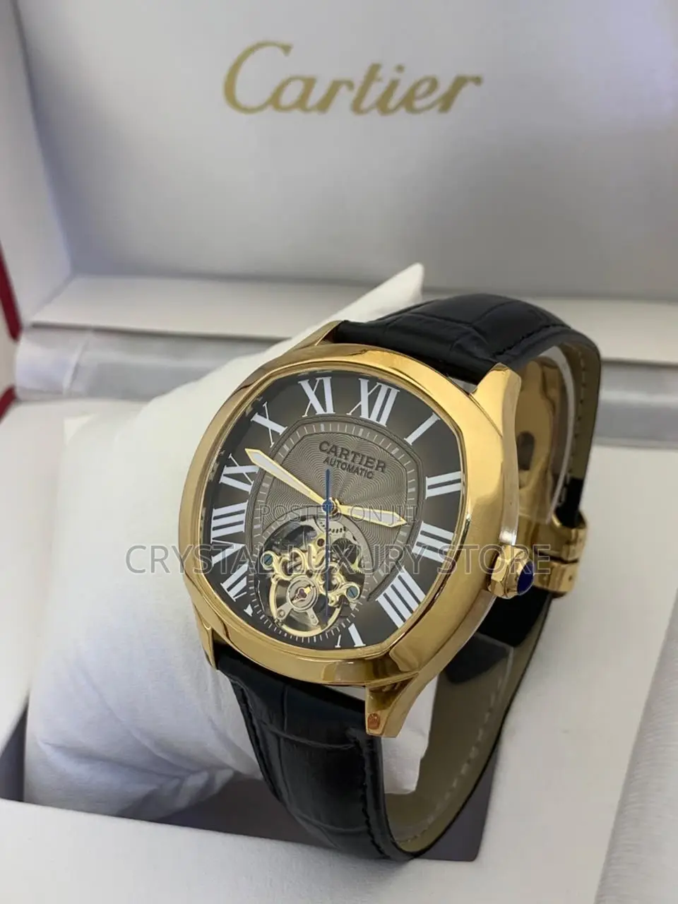 Cartier Quality Luxury Men Automatic Engine Genuine Leather Wristwatch