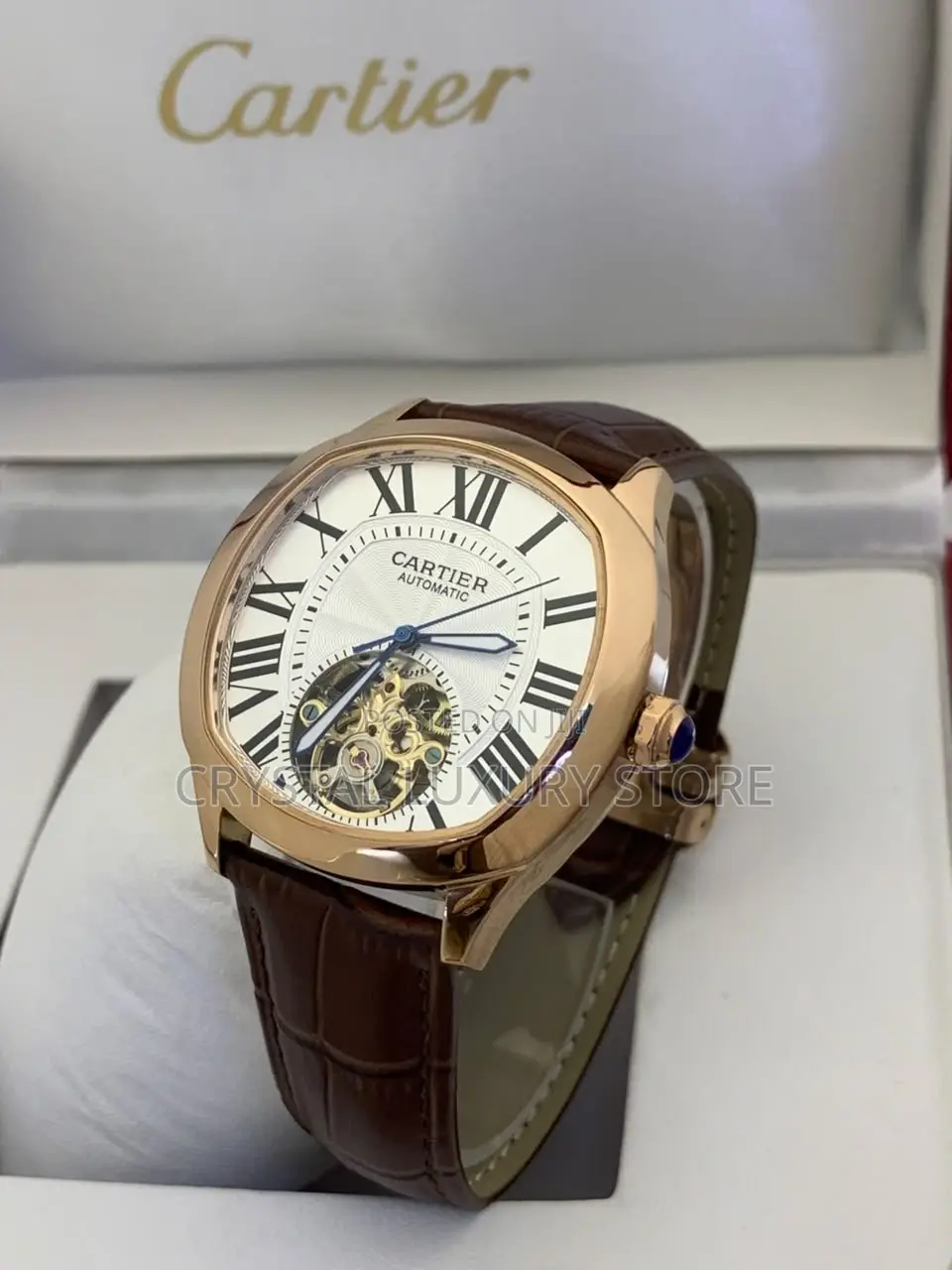 Cartier Quality Luxury Men Automatic Engine Genuine Leather Wristwatch