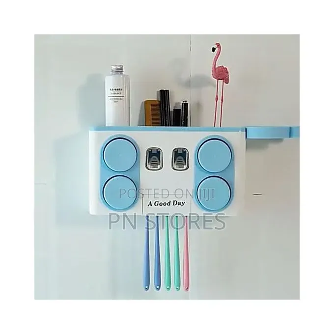Toothbrush Holders and Toothpaste Dispenser With Hair Dryer Rack