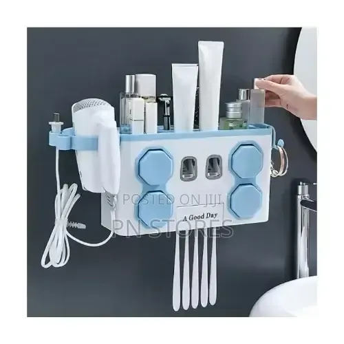 Toothbrush Holders and Toothpaste Dispenser With Hair Dryer Rack