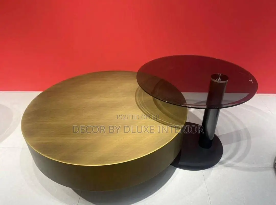 Nordic Stainless Steel Bronze Round Coffee Table Set