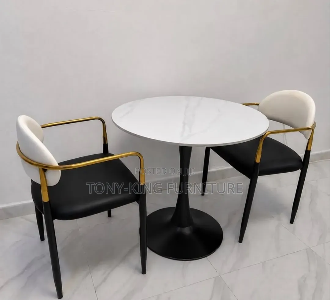 Modern Round Dining Set With White Faux-Marble Top Table