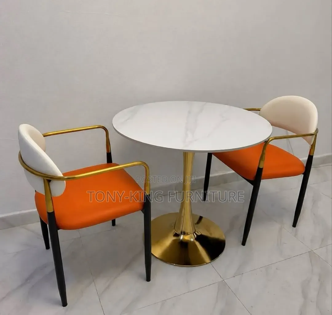 Modern Round Dining Set With White Faux-Marble Top Table
