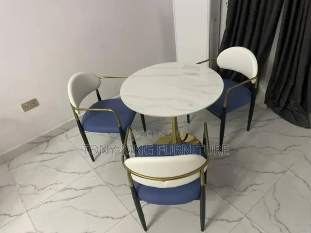 Modern 3-Seater Round Marble-Top Dining Set.