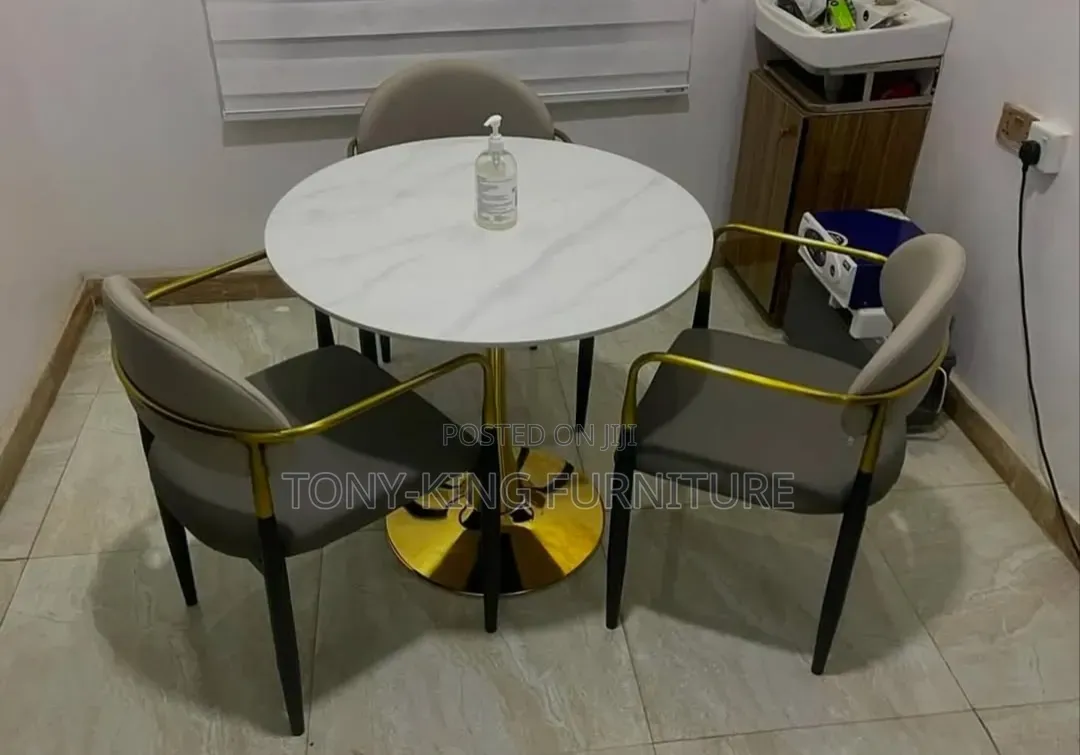 Modern 3-Seater Round Marble-Top Dining Set.