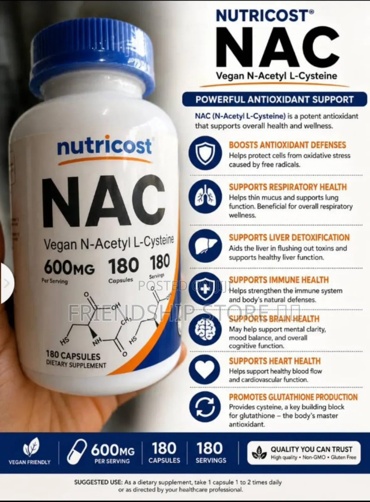 Nutricost NAC Vegan N-Acetyl L-Cysteine 600 Mg Capsule