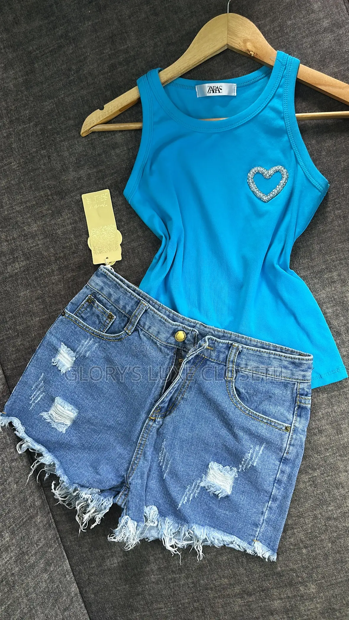 Casual Denim Shorts Tank Top Set.