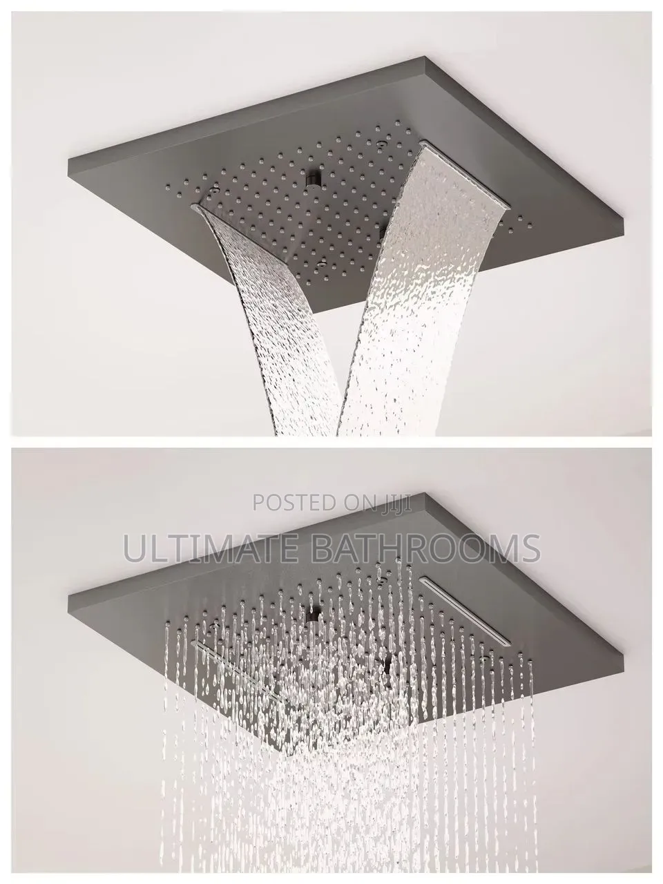 Grey Conduit Shower Mixer With Waterfall Ceiling Mounted Shower Rose