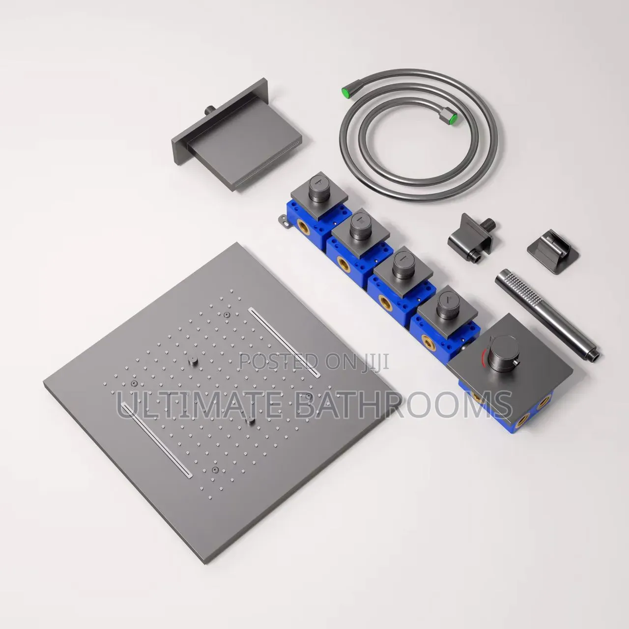 Grey Conduit Shower Mixer With Waterfall Ceiling Mounted Shower Rose