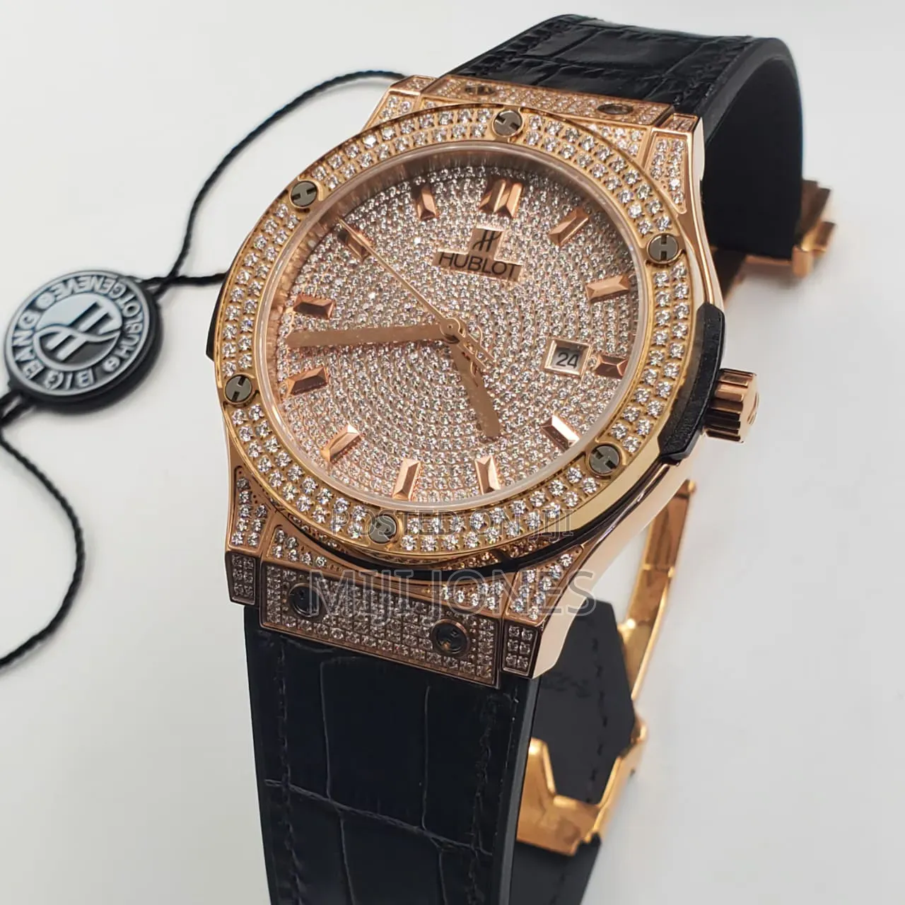 Hublot Style Auto – Gold Iced Dial, Black Leather, See-Through Back