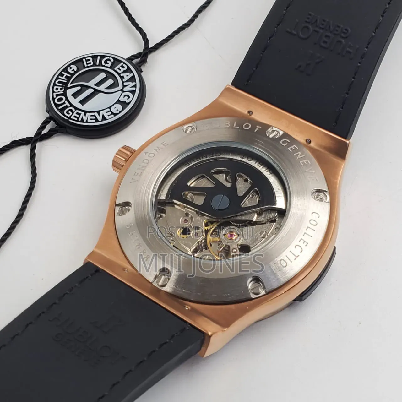 Hublot Style Auto – Gold Iced Dial, Black Leather, See-Through Back