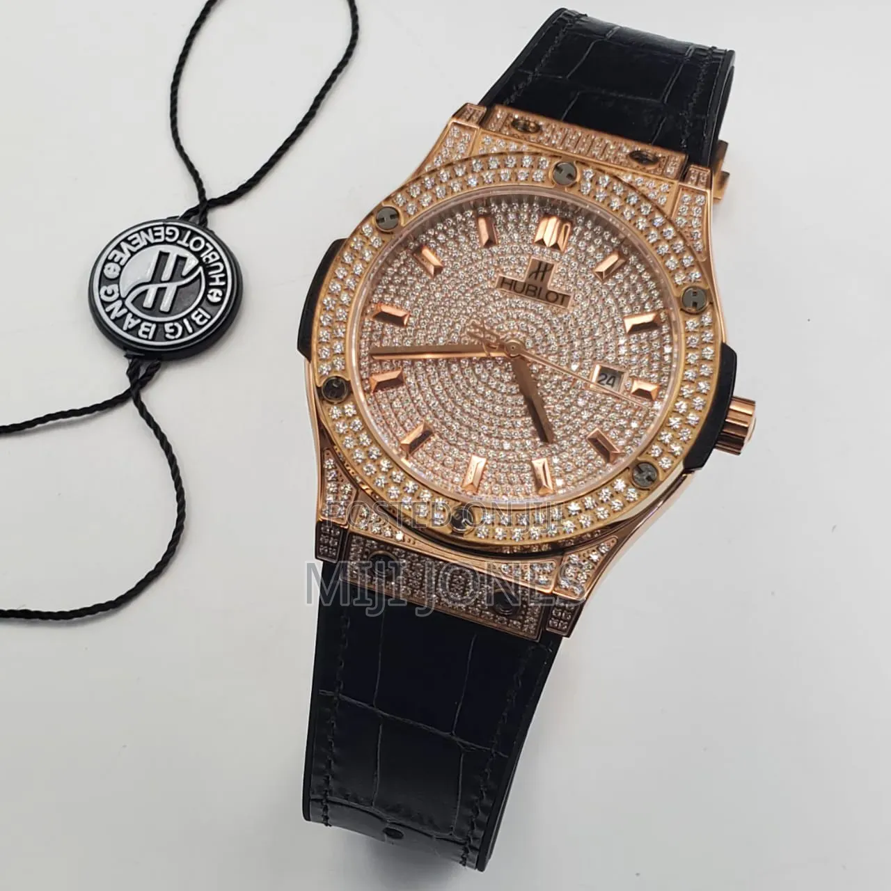 Hublot Style Auto – Gold Iced Dial, Black Leather, See-Through Back