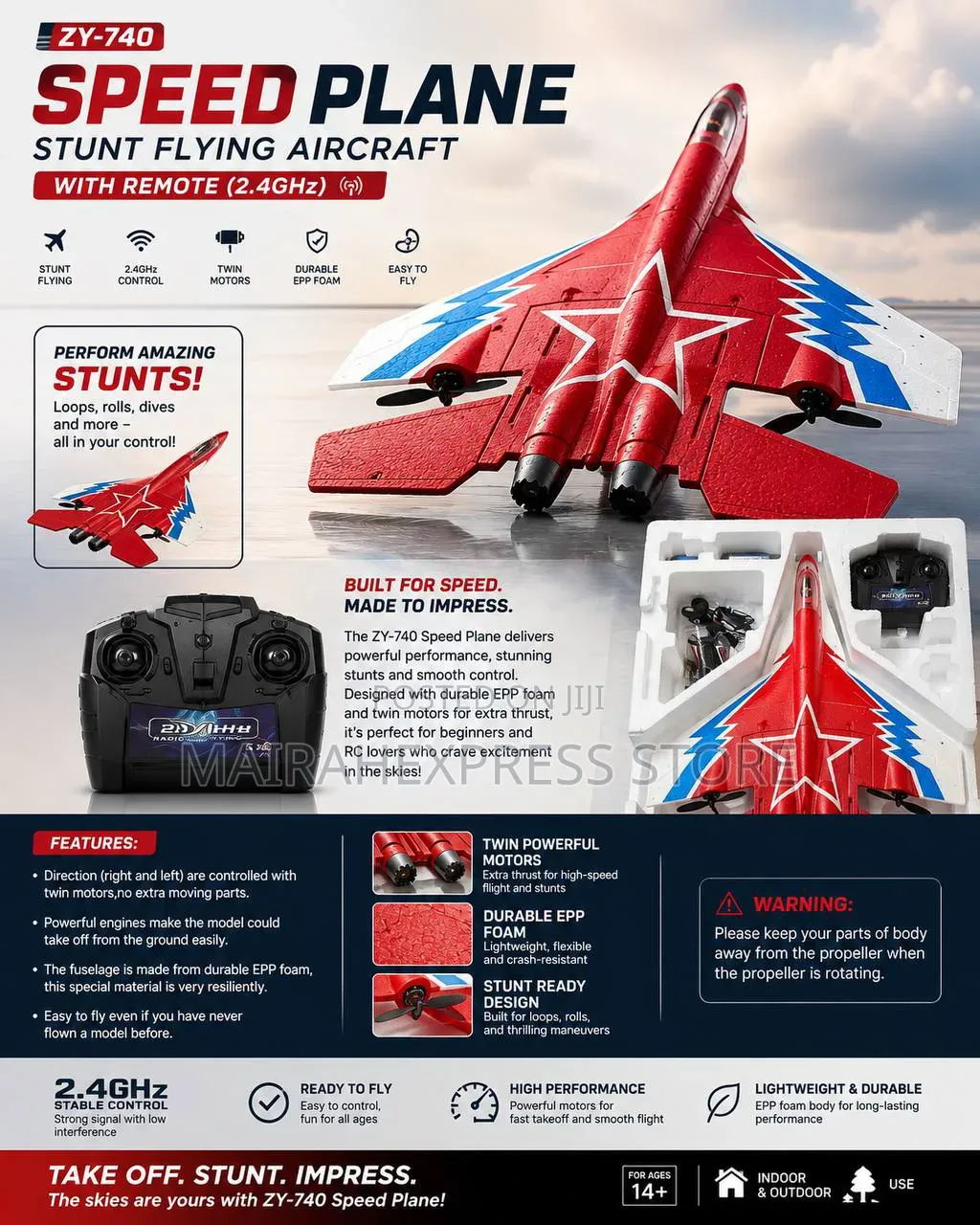 Zy-740 Speed Plane — Stunt Flying Aircraft With Remote (2.4ghz) HMK