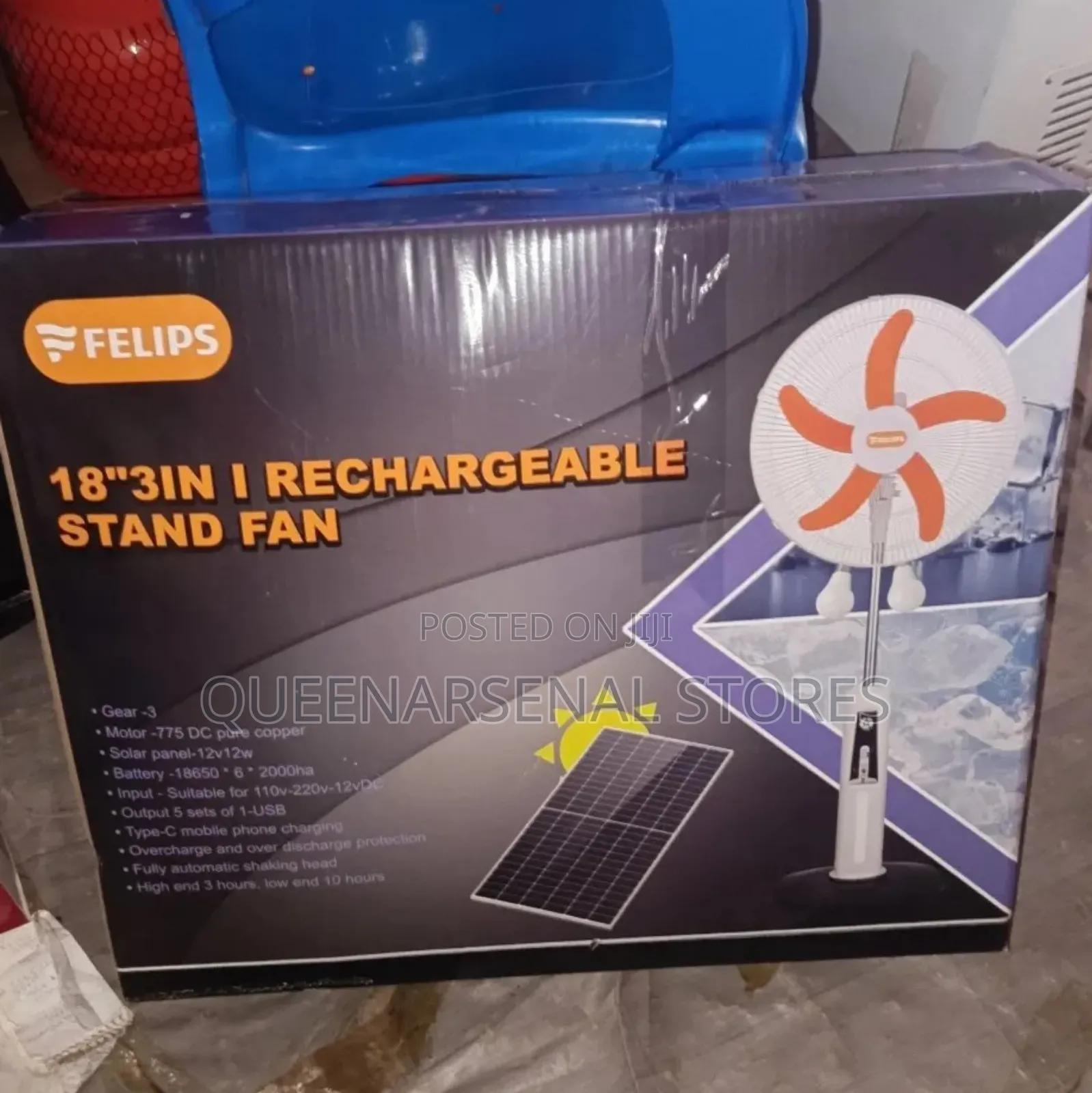 18" 3in1 Rechargeable/Solar Stand Fan