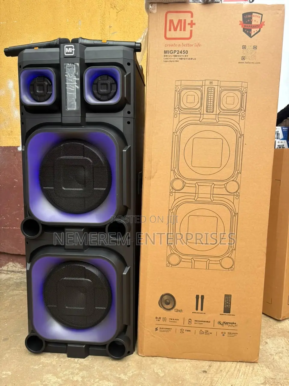 MI+ MIGP2450 Rechargeable Party Speaker - Dual 12-Inch 2 Wireless Mics