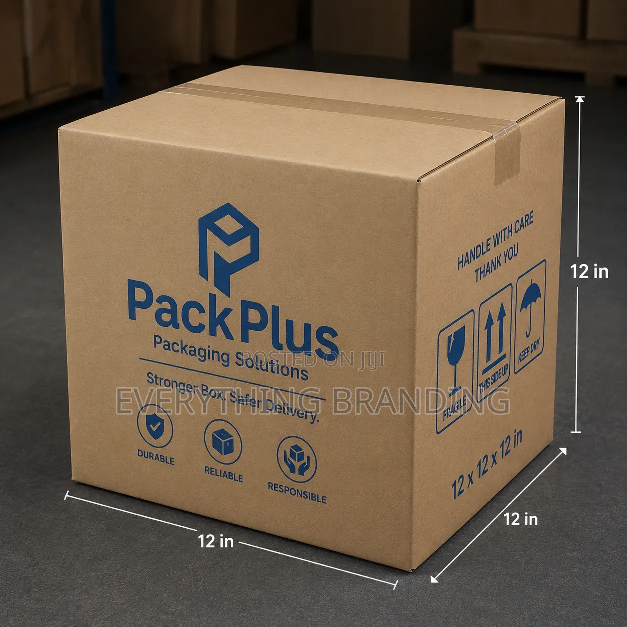 Printed Brown Corrugated Carton Box 12x12x12in 3ply, Light Duty