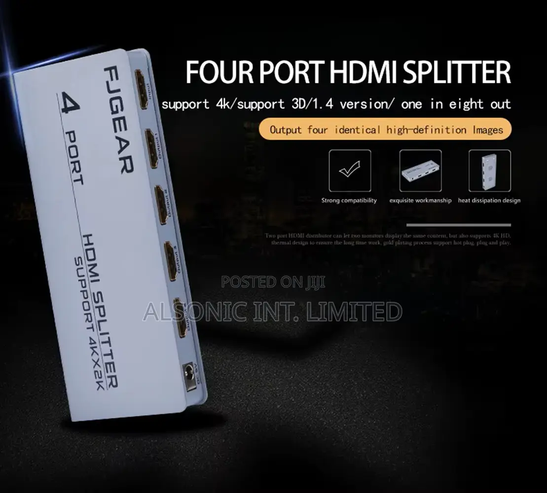 FJGEAR Durable HDMI Splitter 1 in 4 Out HDMI 1.4