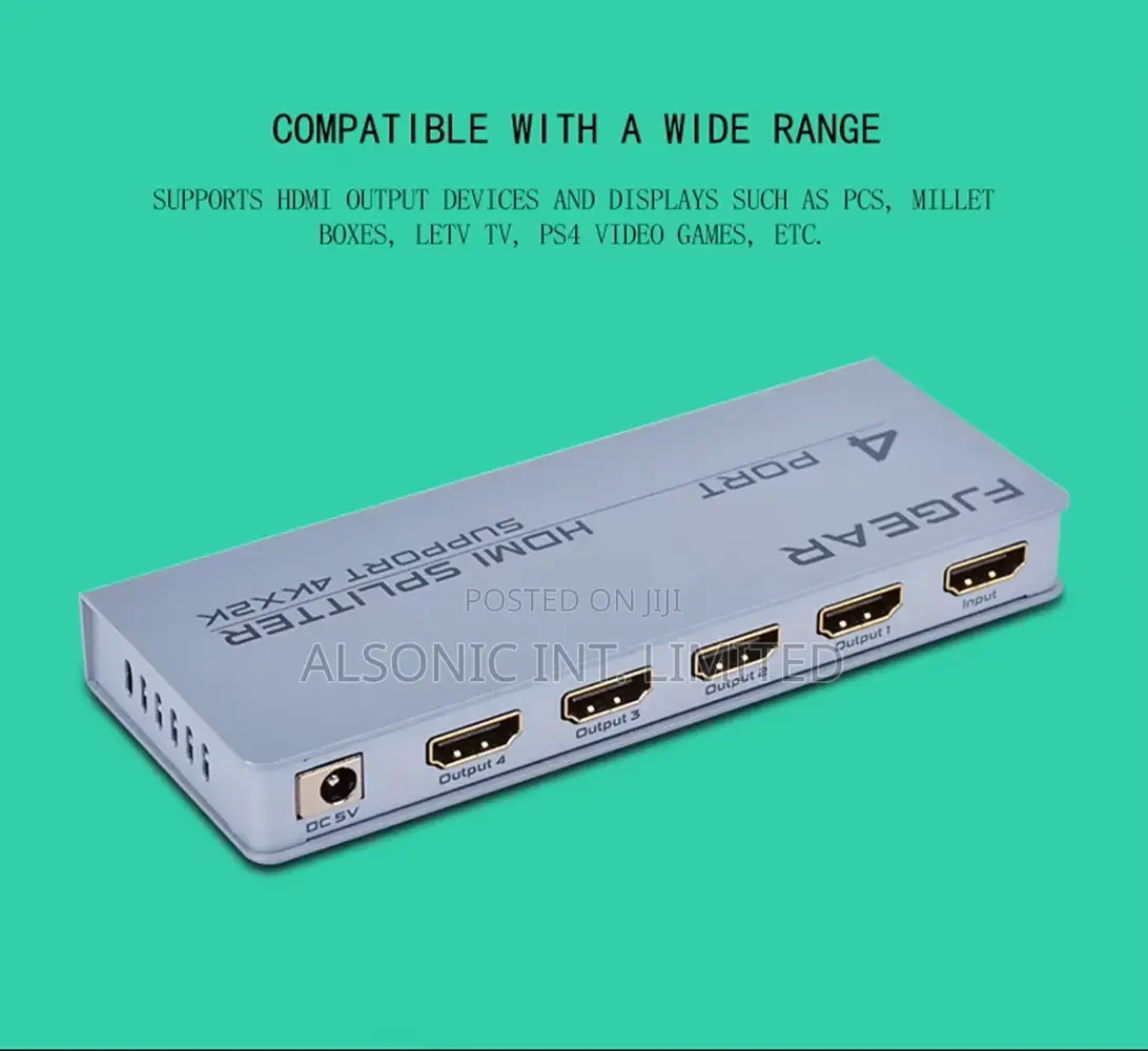 FJGEAR Durable HDMI Splitter 1 in 4 Out HDMI 1.4