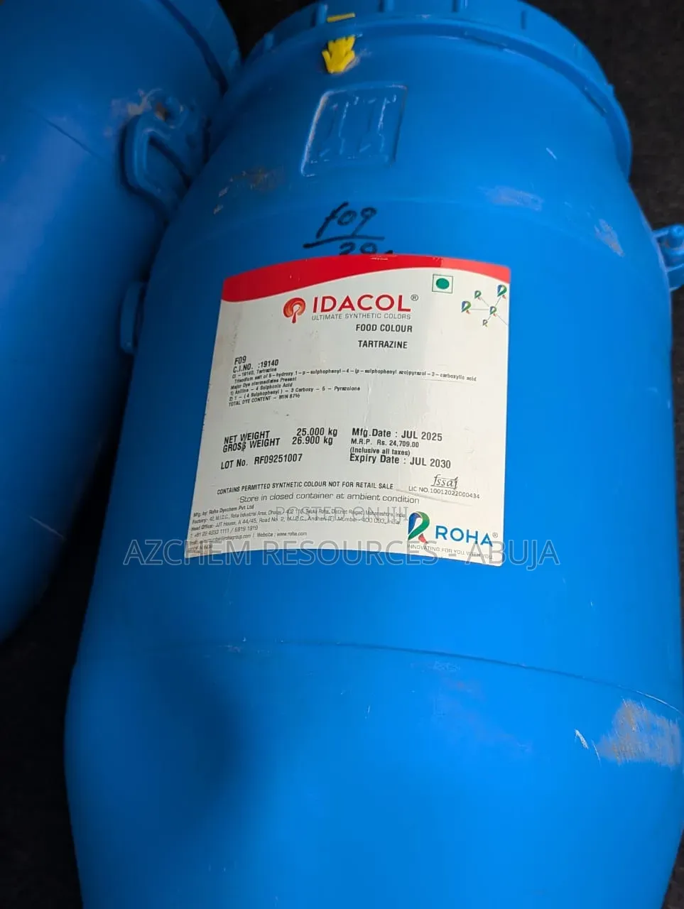 Tartrazine Food Colour – 25kg Drum (ROHA Idacol Synthetic Colors)