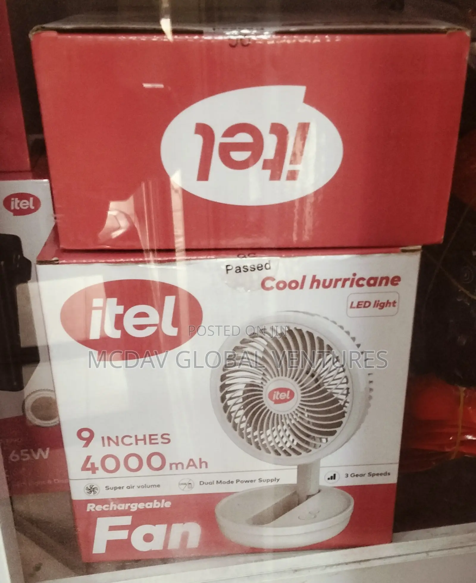 12 Inches Itel Cool Hurricane AC/DC Rechargeable Table Solar Fan