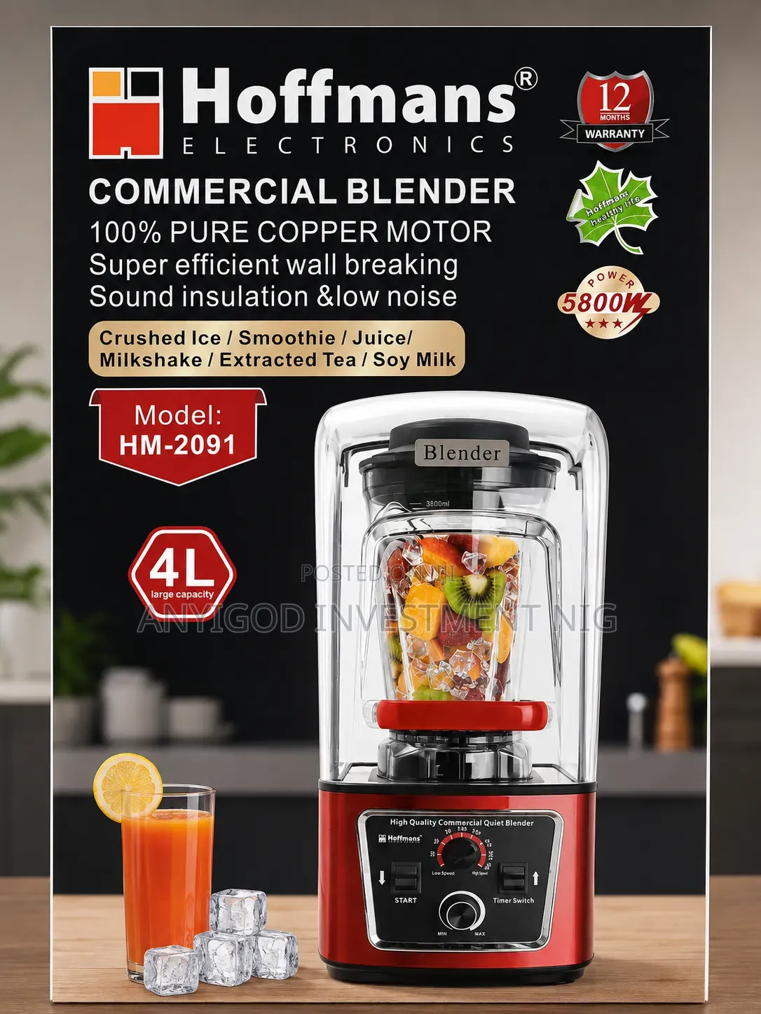 Hoffman High Power Commercial Blender 4L