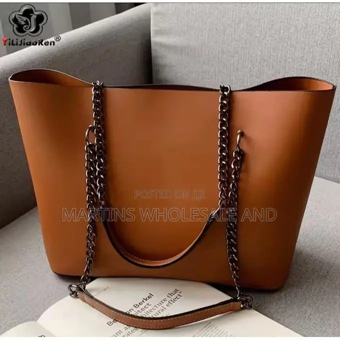 Minimalist Faux-Leather Chain Tote Bag