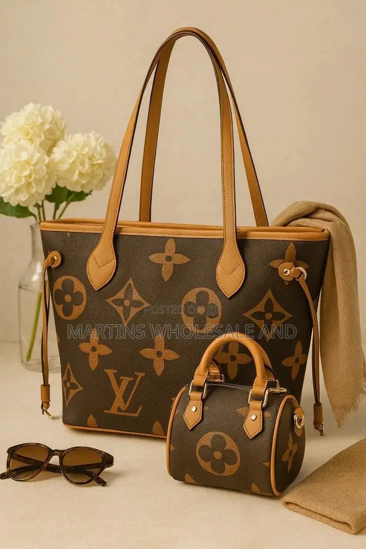 Stylish Brown Monogram-Patterned Louis Vuitton 3-in-1 Tote and Mini Ba