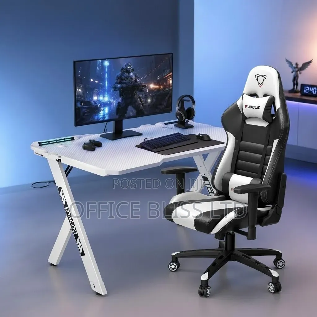 A Set of Furgle Gaming Chair and RGB White Table