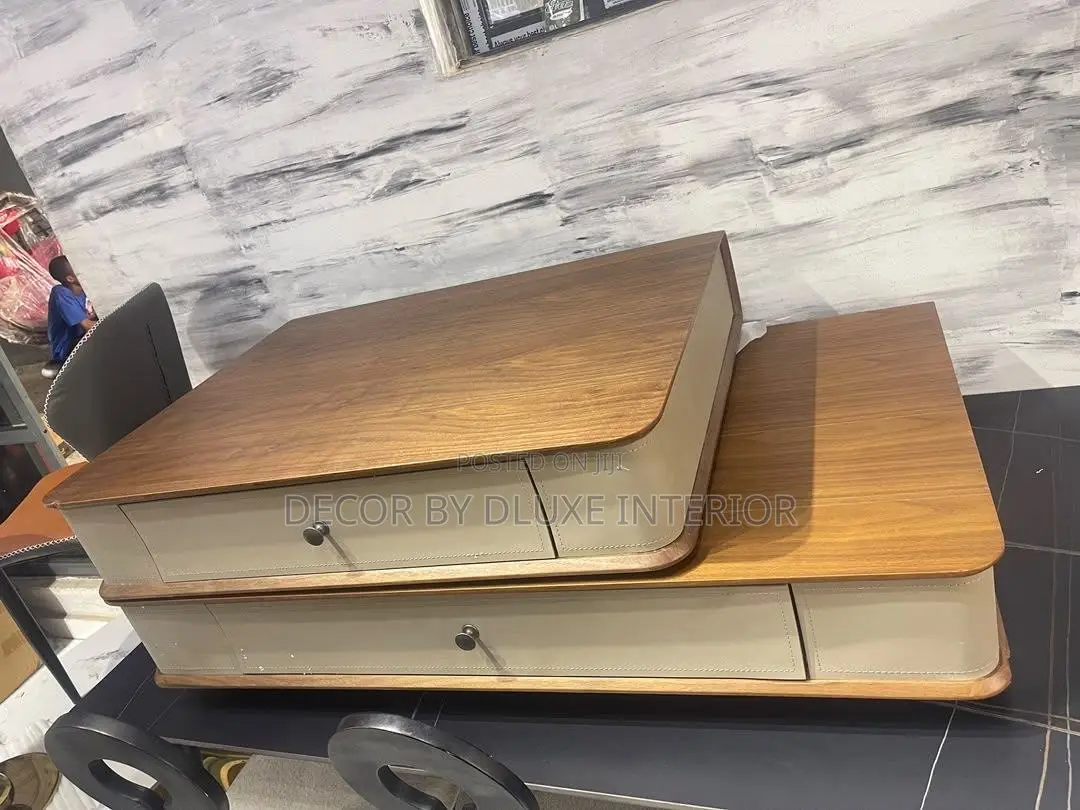 Italian Minimalist Rotating Solid Wood Coffee Table Set