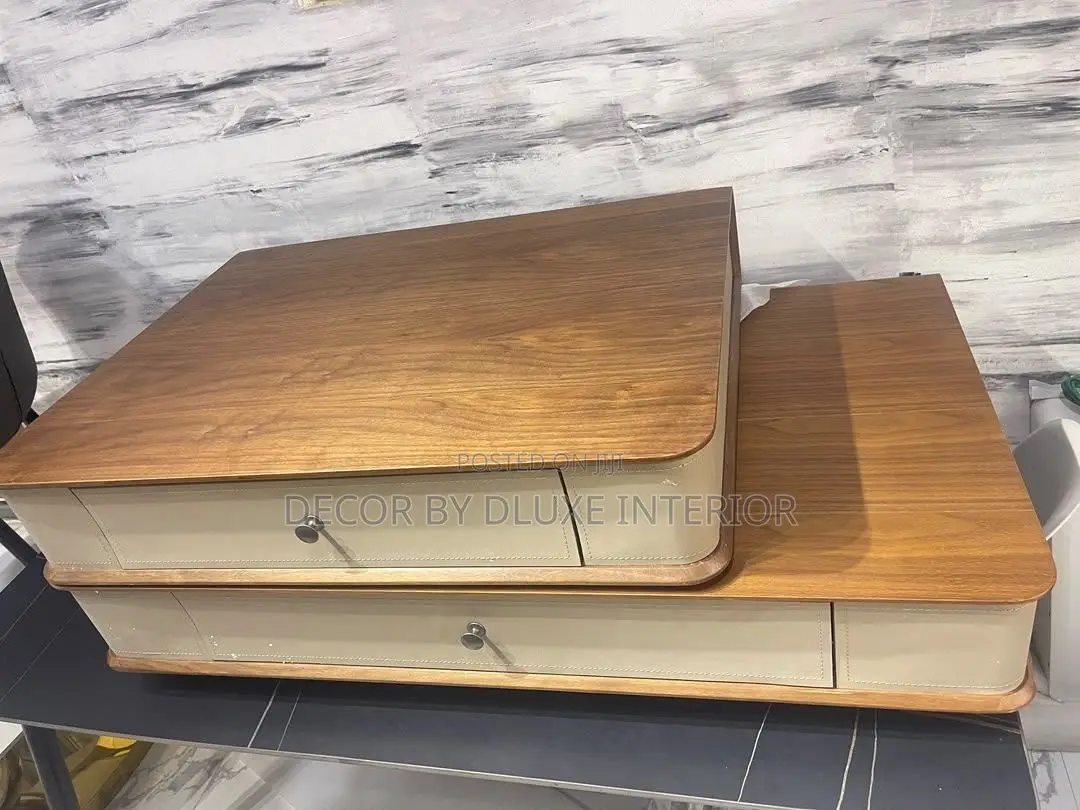 Italian Minimalist Rotating Solid Wood Coffee Table Set