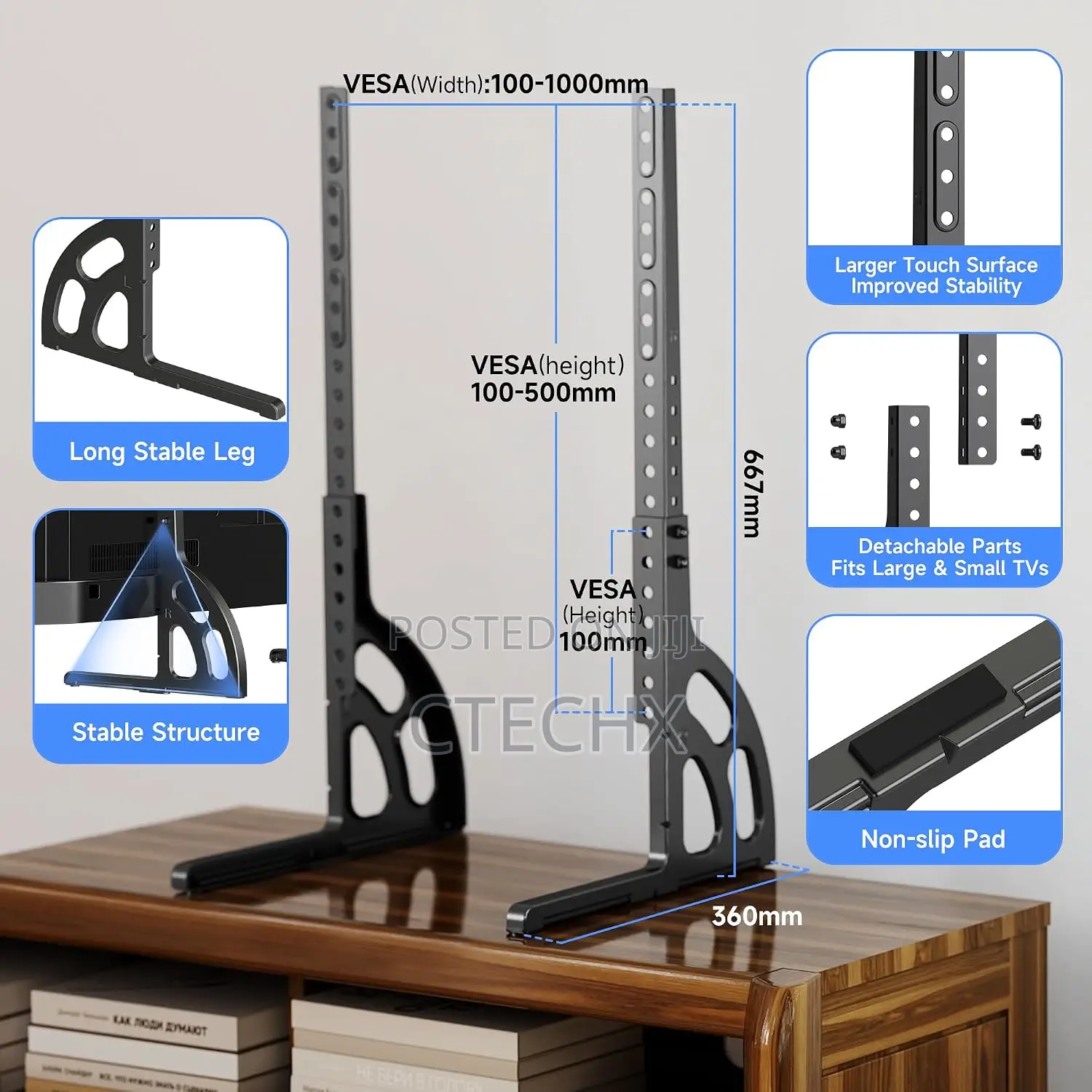 Universal Tabletop TV Stand for 22–85 Inch TVs Metal Base, Adjustable